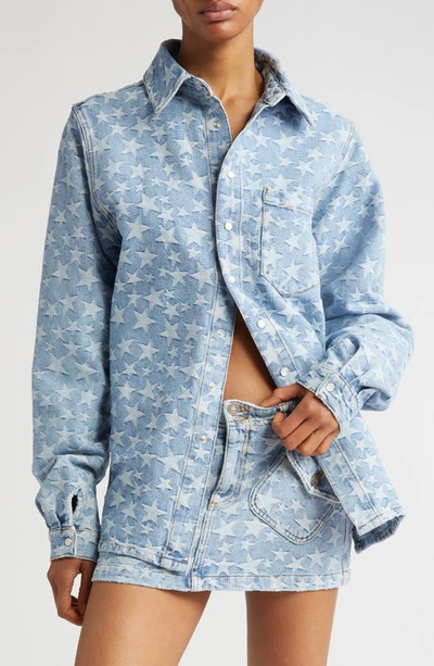 Erl Star-pattern Cotton Denim Shirt In Blue