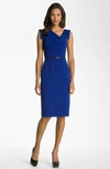 Black Halo Jackie Belted Stretch Gabardine Sheath Dress In Cobalt