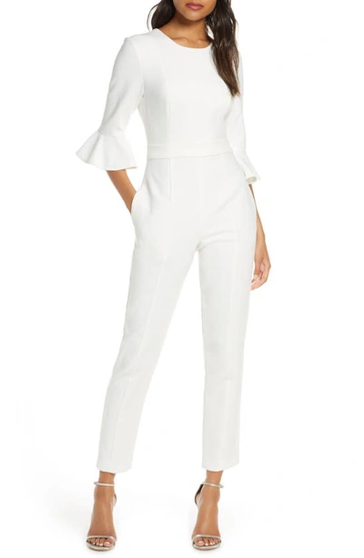 Black Halo Brooklyn 3/4-bell-sleeve Jumpsuit In Porcelain