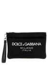 Dolce & Gabbana Black Pouch With Contrasting Rubberized Logo In Nylon