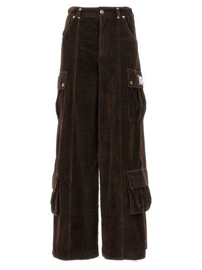 Dolce & Gabbana Ribbed Cargo Trousers In Brown
