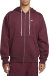 Nike Solo Swoosh Zip Hoodie In Night Maroon/ White