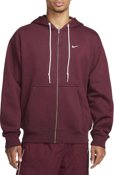 Nike Solo Swoosh Zip Hoodie In Night Maroon/ White