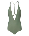 MIKOH Africa Olive Deep V-Neck One Piece Swimsuit,3AFR17/ARMY/CON