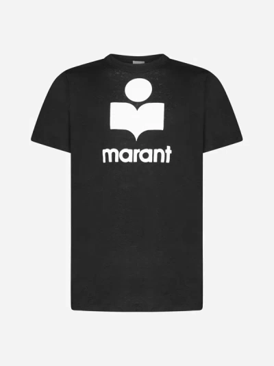 Marant 'karman' Logo Linen T-shirt In Black