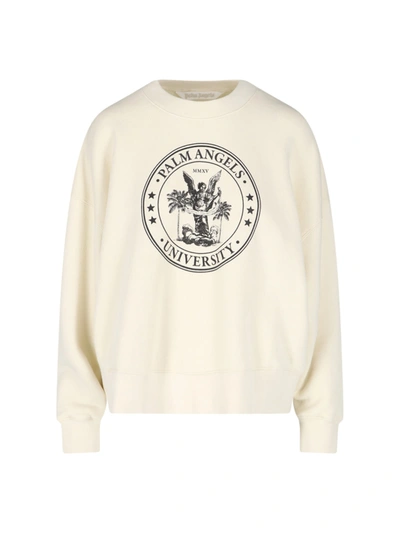 Palm Angels College Classic Crewneck Sweatshirt In Off,white,black