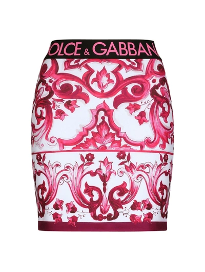 Dolce & Gabbana Majolica-print Fitted Skirt In Pink & Purple