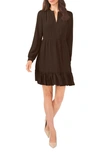 Vince Camuto Ruffle Hem Long Sleeve Dress In Chocolate Torte