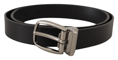 DOLCE & GABBANA DOLCE & GABBANA ELEGANT BLACK LEATHER BELT WITH SILVER TONE MEN'S BUCKLE