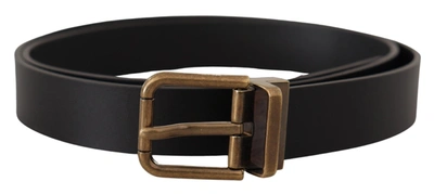 DOLCE & GABBANA DOLCE & GABBANA ELEGANT BLACK LEATHER BELT WITH VINTAGE MEN'S BUCKLE