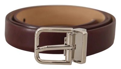 Dolce & Gabbana Dark Brown Calf Leather Silver Metal Buckle Belt