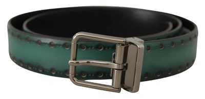 Dolce & Gabbana Green Giotto Leather Silver Metal Buckle Belt