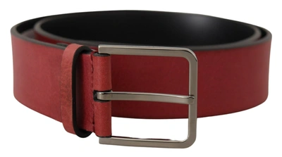 Dolce & Gabbana Maroon Vitello Silver Metal Logo Buckle Belt In Black