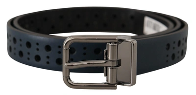 Dolce & Gabbana Navy Blue Perforated Leather Skinny Metal Buckle Belt