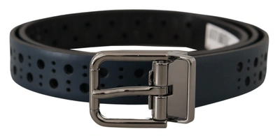 DOLCE & GABBANA DOLCE & GABBANA ELEGANT NAVY BLUE LEATHER MEN'S BELT