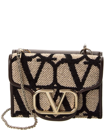Valentino Garavani Vlogo Toile Iconographe Canvas & Leather French Wallet On Chain In Brown
