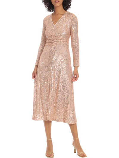 Maggy London Womens Sequined Midi Cocktail And Party Dress In Pink