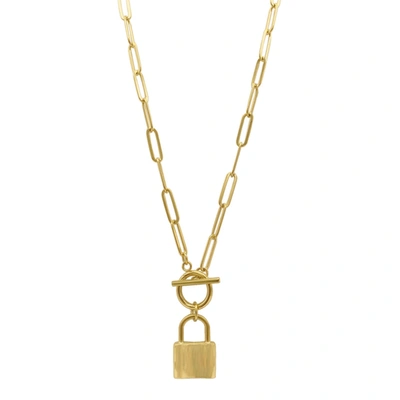 Adornia 14k Gold Plated Paper Clip Chain Lock Toggle Necklace In Yellow