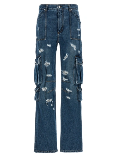DOLCE & GABBANA USED EFFECT CARGO JEANS BLUE