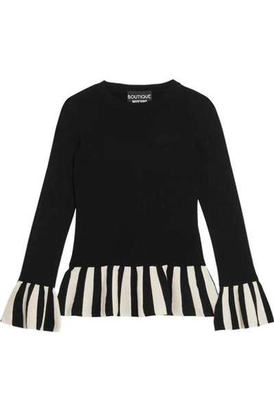 Boutique Moschino Long-sleeve Striped-trim Peplum Top In Black