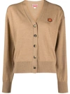 Kenzo Boke Flower Embroidered Wool Cardigan In Brown