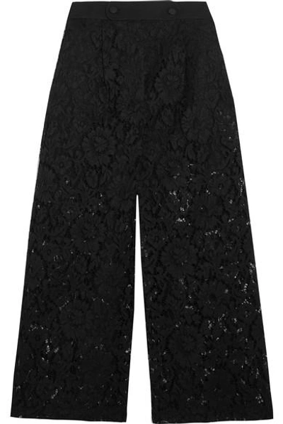 Valentino Cropped Corded Guipure Lace Wide-leg Pants In Black