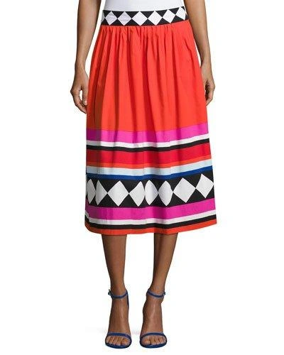 Kate Spade Geo Border-print Poplin Midi Skirt In Size 00