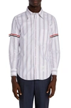 Thom Browne Stripe-print Long-sleeved Shirt In Grey