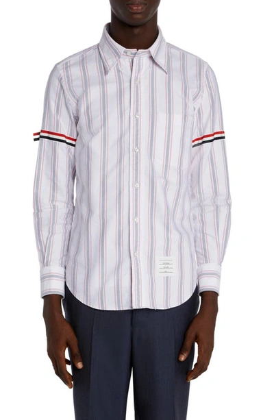 Thom Browne Stripe-print Long-sleeved Shirt In White