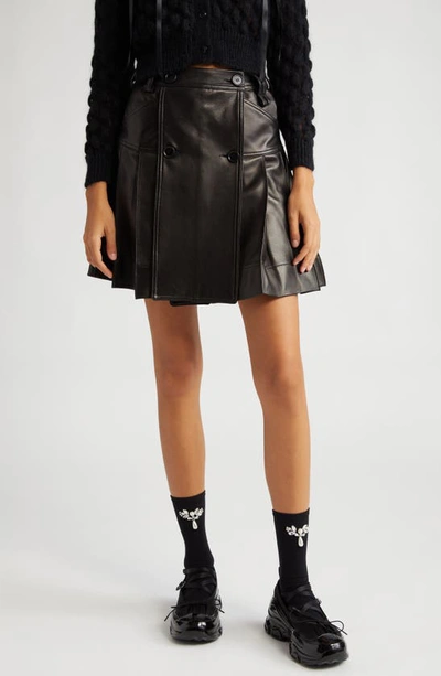 Simone Rocha Pleated Leather Mini Skirt In Black