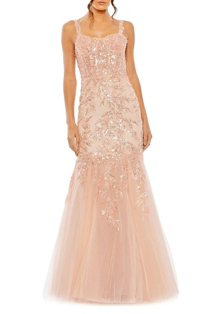 Mac Duggal Corset Detailed Embellished Gown In Pink