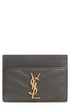 Saint Laurent Cassandra Matelassé Leather Card Case In Light Musk