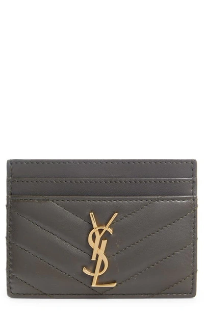 Saint Laurent Cassandra Matelassé Leather Card Case In Light Musk
