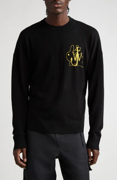 Jw Anderson Jwa Bunny Intarsia Wool Crewneck Jumper In Black