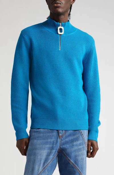 Jw Anderson Henley Half-zip Wool Knit Sweater In Light Blue