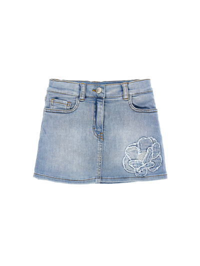 Monnalisa Embroidered Denim Skirt In Stone Bleach + Ecru