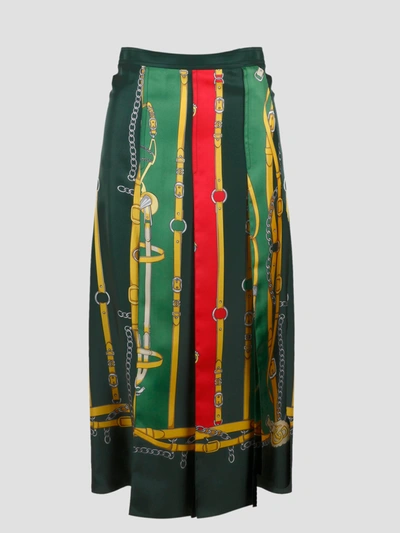 Gucci Harness And Double G Silk Skirt In Green