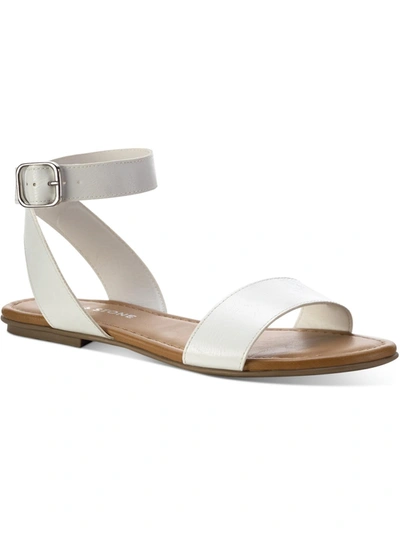 Sun + Stone Miiah Womens Faux Leather Ankle Buckle Flat Sandals In White