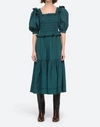 SEA SIBYLLE PUFF SLEEVE SMOCKED DRESS IN FOREST