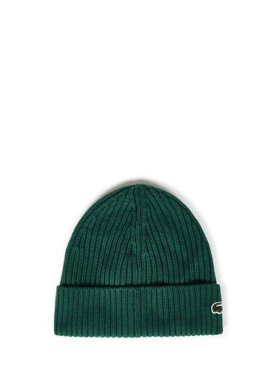 Lacoste Unisex Ribbed Wool Beanie - One Size In Green