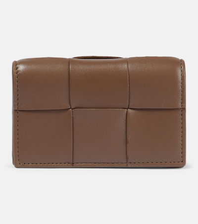 Bottega Veneta Intreccio Leather Card Case In Brown
