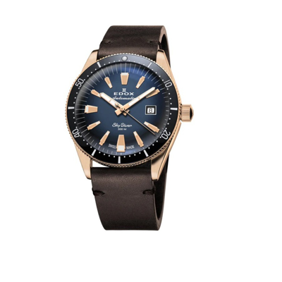 Edox Skydiver Date Automatic Blue Dial Mens Watch 80126 Brn Buidr In Black / Blue / Brown / Gold Tone / Rose / Rose Gold Tone