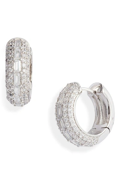 Nordstrom Pavé Cubic Zirconia Huggie Hoop Earrings In Clear- Silver