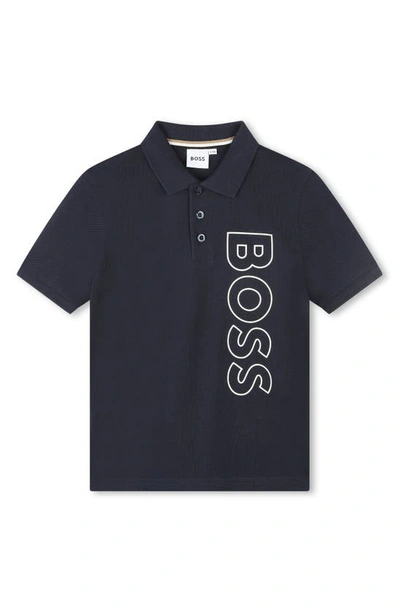 Bosswear Kids' Logo-print Cotton Polo Shirt In Blau