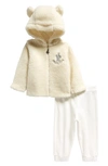 Moncler Kids' Teddy Bear Hooded Fleece Jacket & Sweatpants Set In White