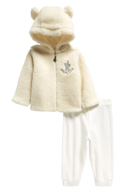 Moncler Babies'  Kids' Teddy Bear Hooded Fleece Jacket & Sweatpants Set In White