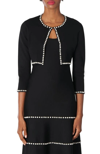 Carolina Herrera Pearl Embroidered Knit Bolero Sweater In Black