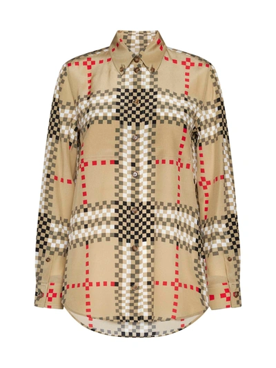 Burberry Paola Button-front Check Blouse In Beige