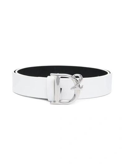 Dsquared2 Leather Logo-plaque Belt In White Palladium
