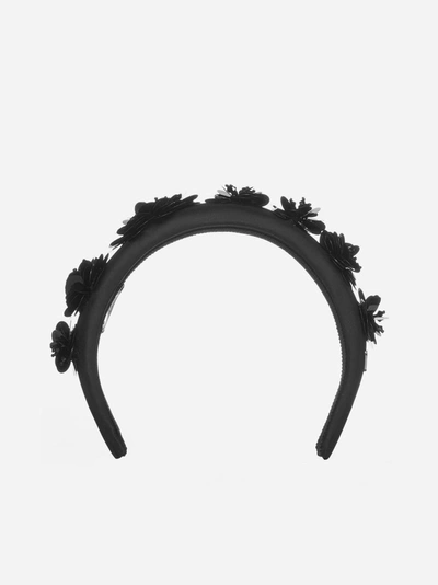 Prada Floral-embellished Recycled-polyamide Headband In Black
